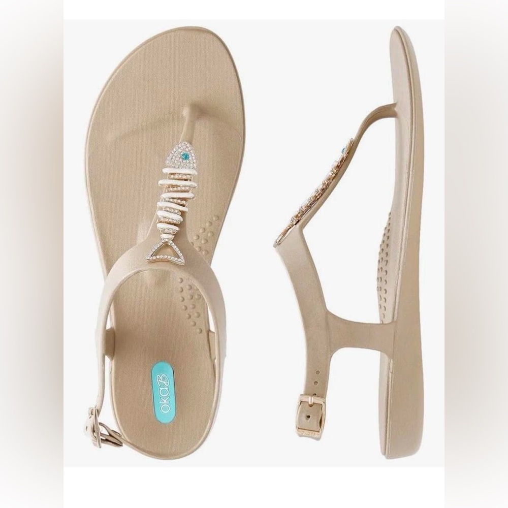 Oka-B Women's Carson Callie Gold Sand Dollar Thong T-Strap Sandal size 10
